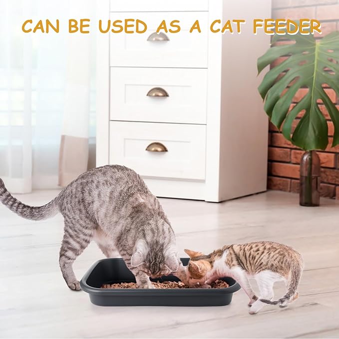 3 Pcs Large Cat Litter Box, Low Entry Senior Cat Litter Box Open Top Pet Litter Boxes Tray for Big Older Cats Kitten Sick Frail or Disabled Cat, 23.2" L x 16.5" W (Dark Gray)