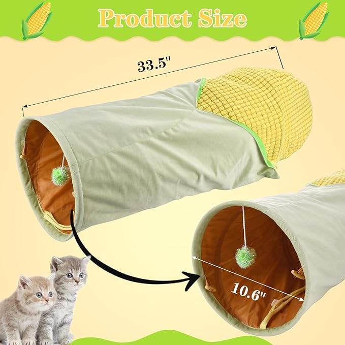 Vehomy Collapsible Cat Tunnel Bed Corn Shape Cat Tunnel Toy Tube with Hanging Ball Warm Kitten Tunnel Bed for Indoor Cats Pet Burrow Toy for Cats Kittens Rabbits Bunny