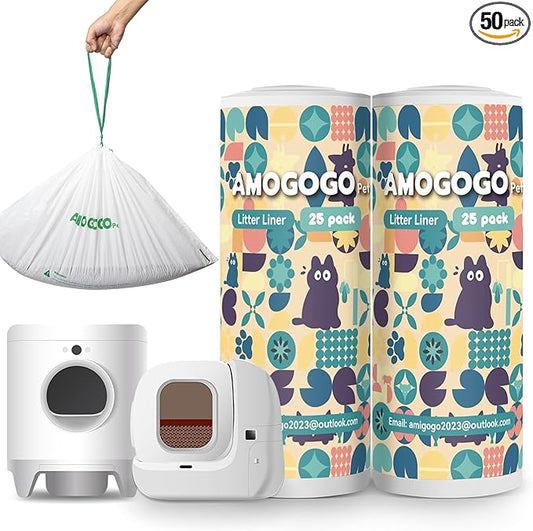 50 Pack Litter Box Liner Bags, Compatible with Petkit Pura Max & X, Self-Cleaning Cat Litter Box Replacement Waste Bags, Drawstring Leak-proof Cat Litter Box Trash Bags