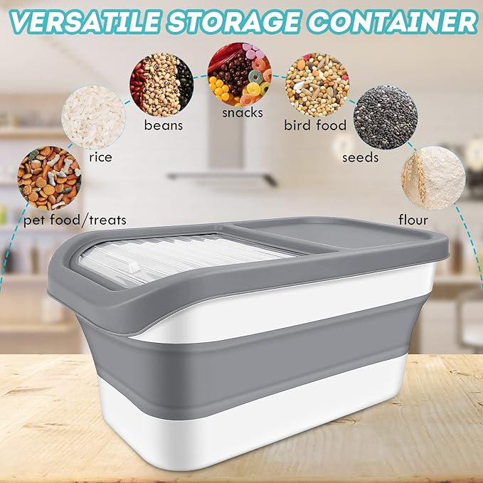 Pet Food Storage Containers, Collapsible Cat Food Container with Transparent Sliding Lid,10-13 lb Plastic Dog Food Bin with Measuring Cup and Dog Food Scoop