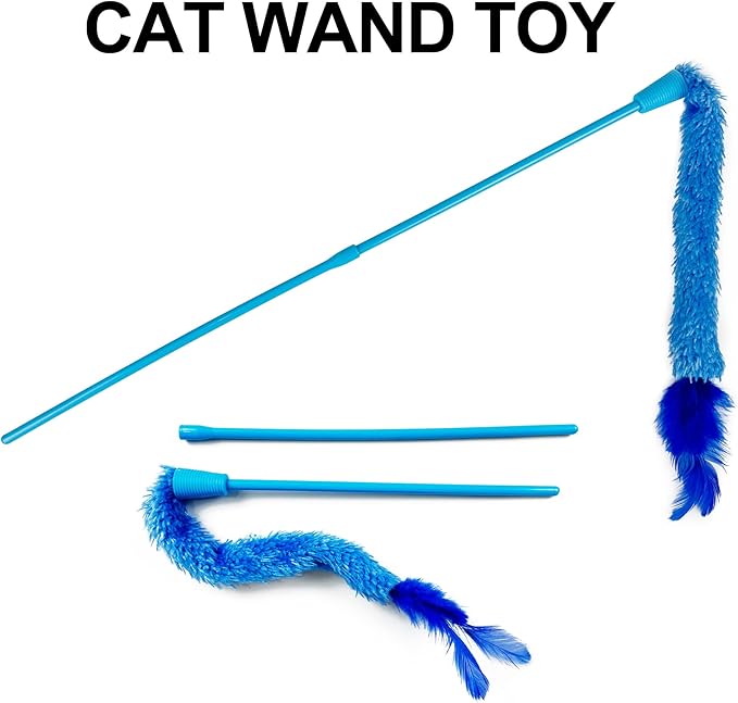 Cat Toys Kitten Toys Set, Cat Scratching pad with Catnip,Cat Wand Toy,Interactive Kitty Toys Cat Feather Toy Catnip Toy Fluffy Mouse Crinkle Balls for Cat Kitty Kitten (Blue)…