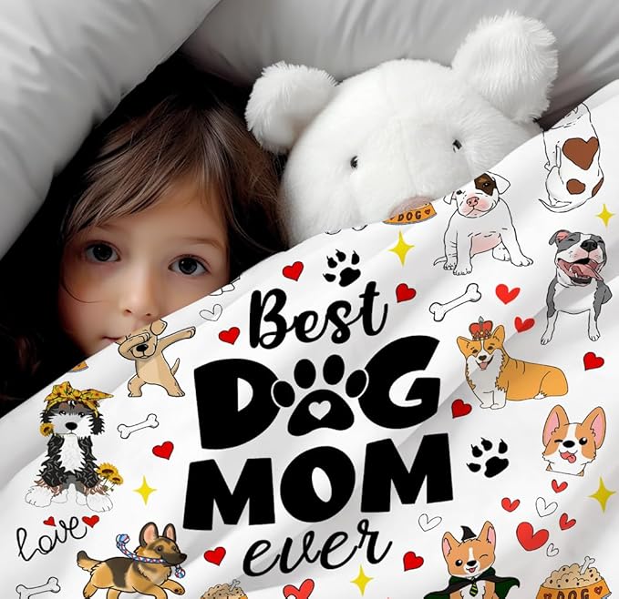Dog Mom Blanket Just A Girl Who Loves Dog Throw Blanket Gifts for Cat Lovers Soft Flannel Animals Pet Pattern Gift for Kids Adults 50"X40"