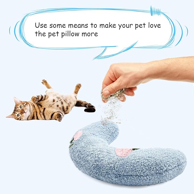 ucho Pillow for Cats, Soft Fluffy Cat Neck Pillow, U-Shaped Pillow for Pet, Pet Calming Toy Half Donut Cuddler for Joint Relief Sleeping Improve Machine Washable (Blue)