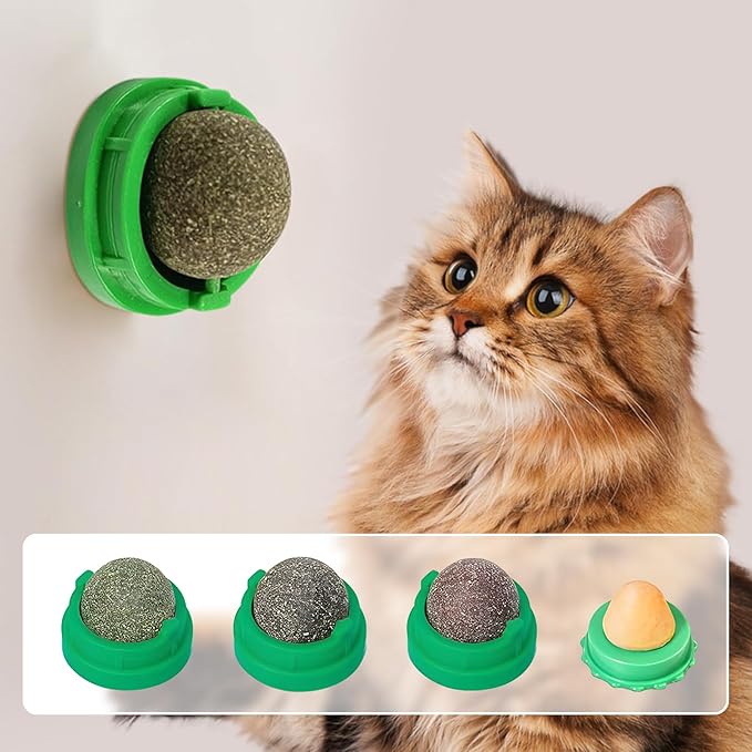 Catnip Toys Balls 4 Pcs, Extra Cat Energy Ball,Cat Toys for Indoor Cats, Healthy Kitty Teeth Cleaning Dental Chew Toys,Cat Wall Catnip Balls