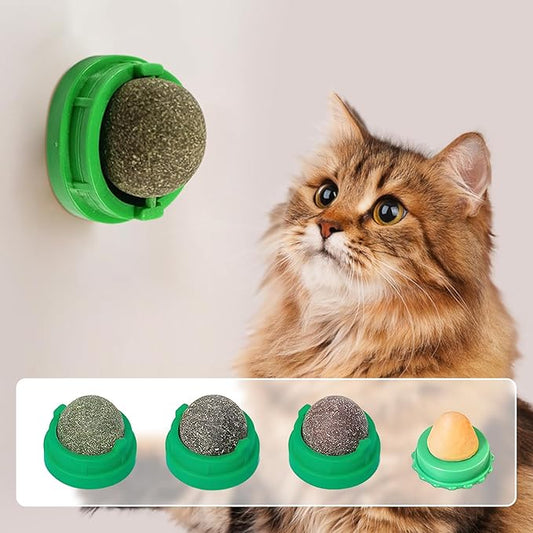 Catnip Toys Balls 4 Pcs, Extra Cat Energy Ball,Cat Toys for Indoor Cats, Healthy Kitty Teeth Cleaning Dental Chew Toys,Cat Wall Catnip Balls