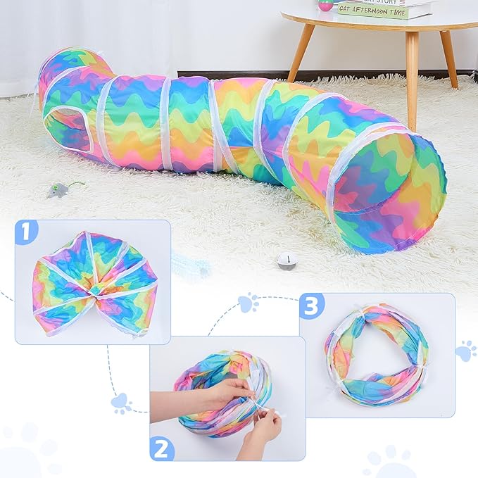 Glittme Cat Tunnel, Cat Tunnels for Indoor Cats, S-Shape Peekaboo Cat Cave with Cat Toys, Foldable Cat Tubes and Tunnels for Cats, Rabbit, Puppy, Guinea Pig