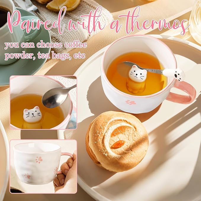 BigNoseDeer Kawaii Cat Mug with 3D Kitty Inside Cute Mugs Ceramic Tea Cup Coffee Mug Gifts for Women Girlfriend Kids White Elephant Gifts (13oz)