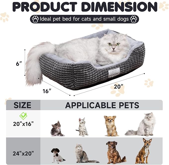 Dog Bed for Small Dogs, Small Cat Beds for Indoor Cats, Extra Soft Washable Dog Beds, Nonskid Bottom Calming Puppy Beds for Puppy and Kitten, Grey, 20 inches
