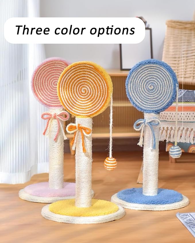 Cat Scratching Post, 22” Cute Kittens Scratch Posts with Hanging Ball, Sturdy Post & Stable Base, Ideal for Indoor Cats, Small & Large Sizes Kitty Available