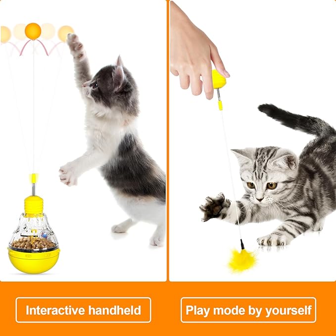 Indoor Interactive Cat Toys for Cats to Play Indoors and Exercise - Relieve Boredom, Cat Treat Toy with Feather and Balls-Yellow