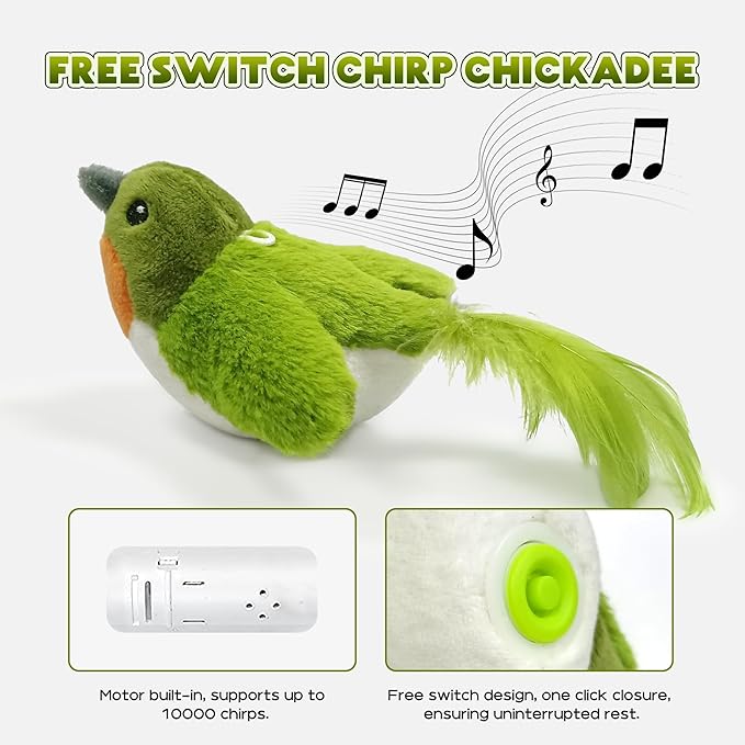 LEWISER Cat Toys Chirp Chickadee, Interactive Cat Feather Toys, Retractable Cat Teaser Toy, Hanging Toys for Indoor Cats Exercise, Kitten Kitty Fun Mental Physical Toys, Green (1 Pack)