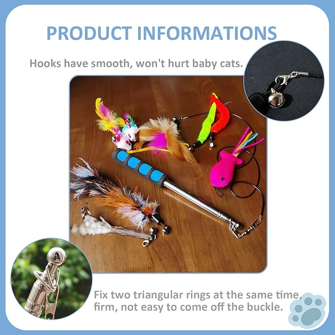 Cat Fishing Pole for Indoor Cats,Interactive cat Toys with Colorful Feather and Bell. (Blue)