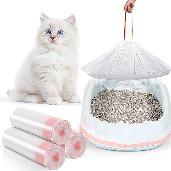 30 Count Large Cat Litter Box Liners Drawstring Kitty Litter Pan Box Liners Heavy Duty Cat Litter Bags Thick Cat Litter Box Liners Kitty Litter Bags, 31 x 18 Inch