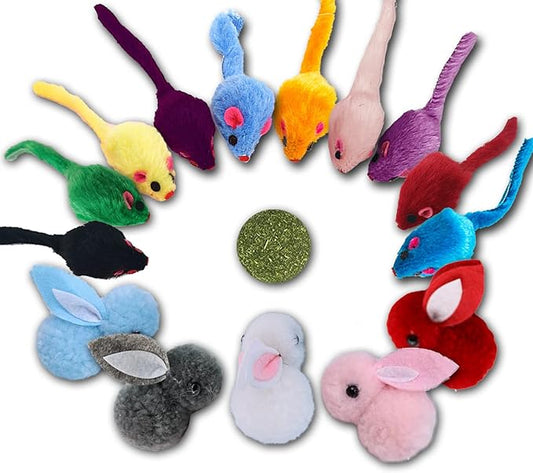 Furry Cat Toys Mice Rattle Interactive Mouse Toy for Indoor Cats Catnip Ball Pet Play Fur Ball Rabbit Assorted Color