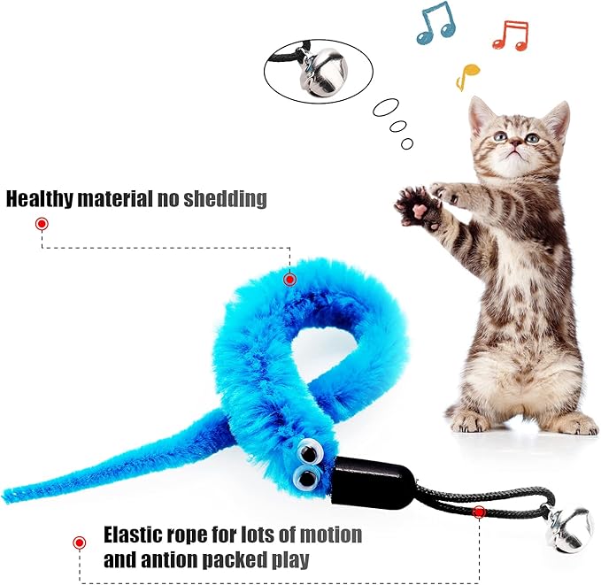 Molain Cat Wand Toy Set -Cat Teaser+ 6Pcs Furry Tail Worms with Bells (Cat Teaser+6Pcs Furry Tail Worms)