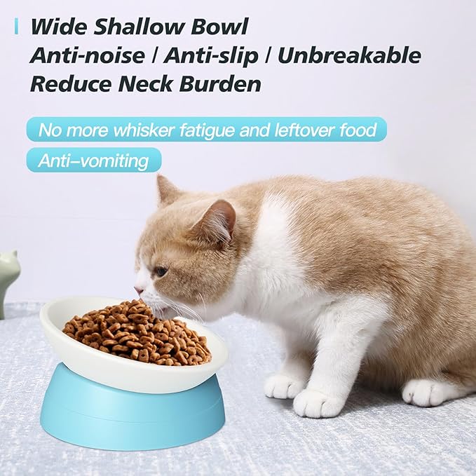 2Pcs Cat Bowls Elevated Cat Food Bowl Adjustable Cat Dish Anti-Slip and Anti-Noise Raised Cat Bowl Protecting Pet’s Spine Thickened Plastic Bowl Suitable for Indoor Cats, 17 Oz