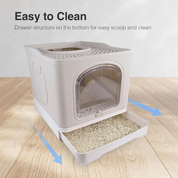 All for Paws Foldable Cat Litter Box with Top Entry, Mess Proof Enclosed Litter Box for Cats with Handy Litter Scoop, Anti-Splash Cat Toilet, XL