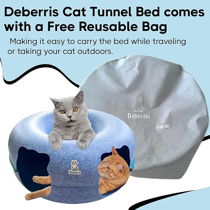 Peekaboo Cat Tunnel Bed-Large, Scratch-Resistant Donut Cave for Indoor Cats Up to 30-45 lbs, Detachable & Washable Design, Perfect Cozy Play & Rest Spot for Cats and Small Dogs (Blue, Large)