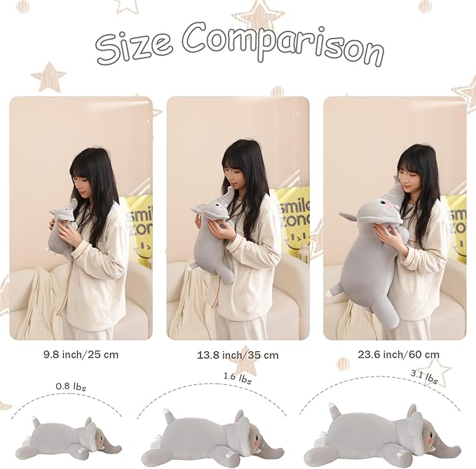 SQEQE Weighted Elephant Plush, Weighted Elephant Stuffed Animal, Cute Plushies Soft Pillow Toy Gift for Kids Adults 23.6 Inch, 3.1 Lbs