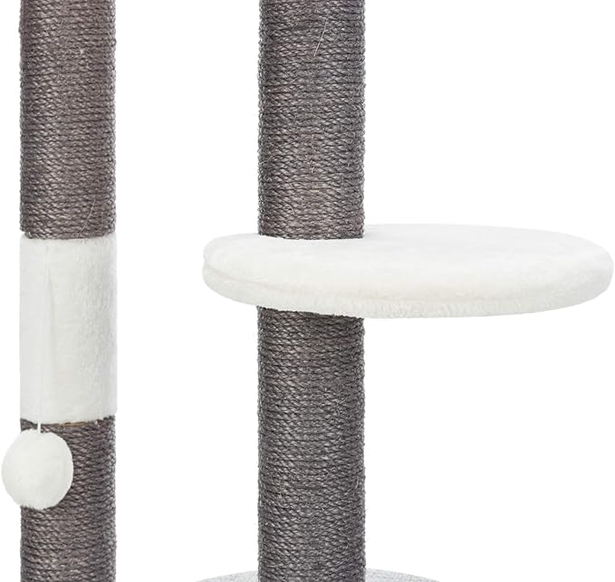 TRIXIE Pilar Cat Scratching Post 39.4 Inch - with Durable Sisal Rope (Gray) and Condo, Two Platforms, Top Platform with Backrest & Dangling Cat Toy - in Gray