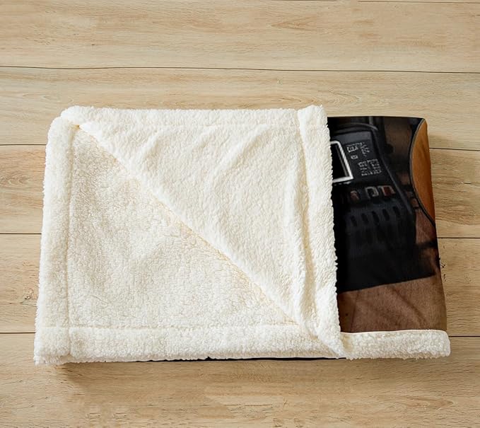 Guitar Fleece Throw Blanket Music Themed Guitar Plush Blanket for Sofa Couch Bed Guitar Instruments Print Sherpa Blanket Musical Pattern Microphone Fuzzy Blanket Room Decor Queen 90x90 Inch