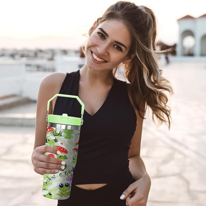 30 Oz Frog Tumbler with Handle and Straw, Frog Cup Insulated Frog Coffee Mug, Double Wall Stainless Steel Frog Mug, Leak Proof Frog Coffee Cup, Frog Gifts for Women and Frog Gifts for Frog Lovers