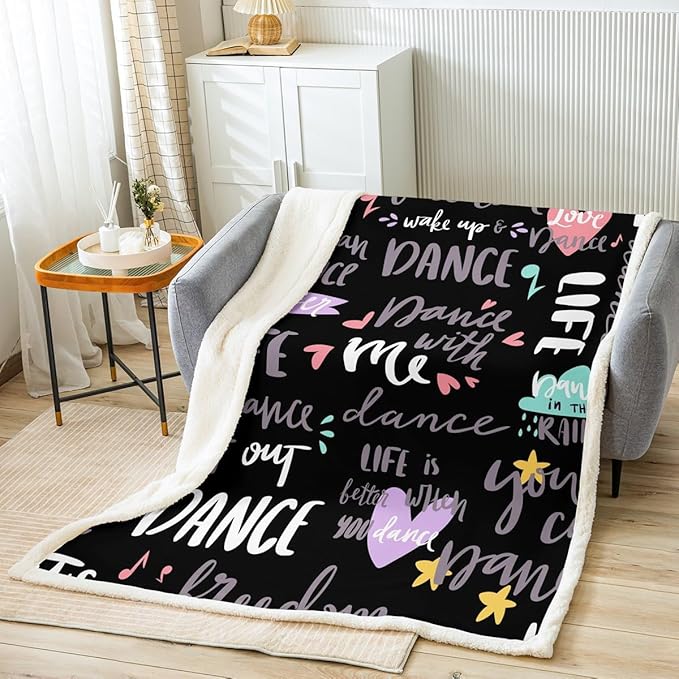 Feelyou Hippie Graffiti Fuzzy Sherpa Blanket Dance Life Fleece Throw Blanket Soft Cozy Fluffy Plush Blanket for Girls 60"X80"