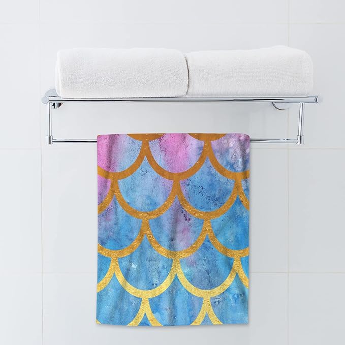 AOYEGO Pink Blue Mermaid Sequin Beach Towels Fish Scales Ocean Sea Hand Towels Kitchen Hand Towels Bathroom for Girls Women Men 15x30 Inch