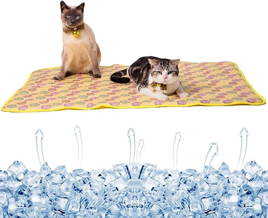 SEIS Dog Ice Pad Ice Silk Cats Kennel Mat Pet Cooling Pad Summer Cool Bamboo Mat Breathable Pad (Yellow, L