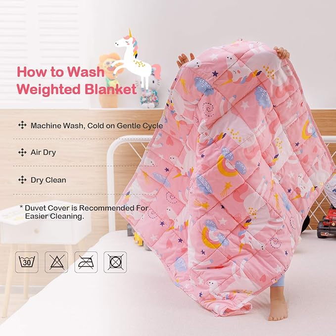 Sivio Weighted Blanket, Cotton Heavy Blanket, Breathable and Soft Weighted Throw, Pink Unicorn, 3lbs, 36 x 48 inches