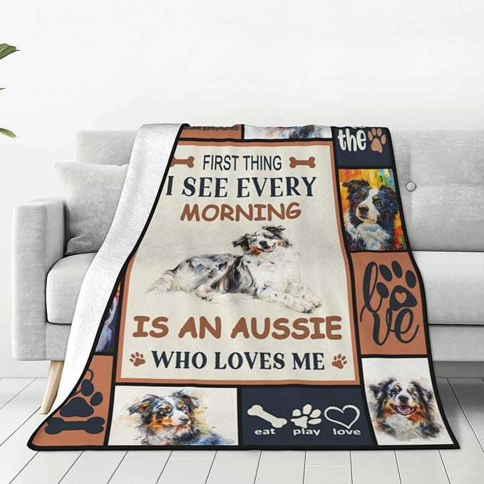 Australian Shepherd Dog Blanket Aussie Dog Decor Throw Blanket Super Warm Soft Plush Lightweight Fleece Flannel Cute Animal Blanket Gifts for Girls Women Boys Kids for Winter Couch Bedding 50"X60"