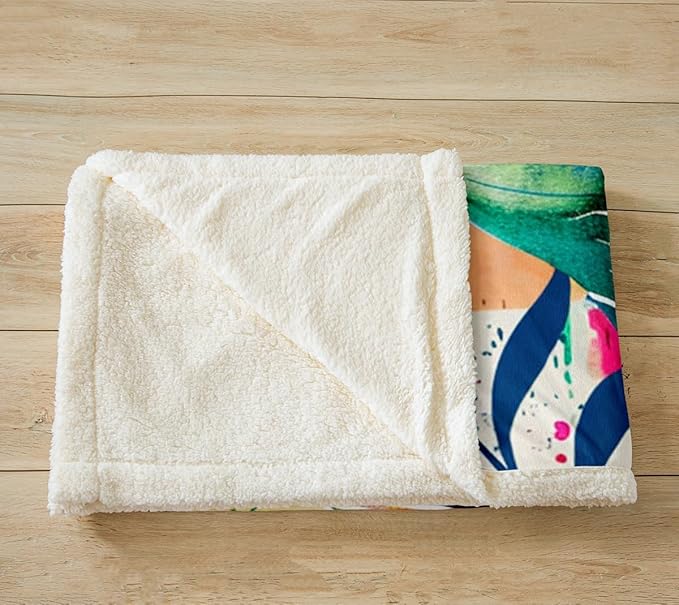 Tropical Leaves Fleece Throw Blanket Botanical Floral Printed Plush Blanket for Sofa Couch Bed Geometric Triangles Sherpa Blanket Bird Flower Leaf Fuzzy Blanket Colorful Room Decor Throw 50x60 Inch