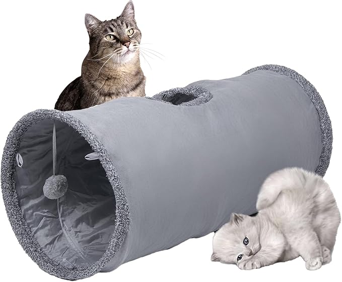 Cat Tunnel, Durable Suede Collapsible Cat Play Tube Toys with Play Ball, Indoor Cat Play Tunnel for Cat, Puppy, Kitty, Kitten, Rabbit (Small)