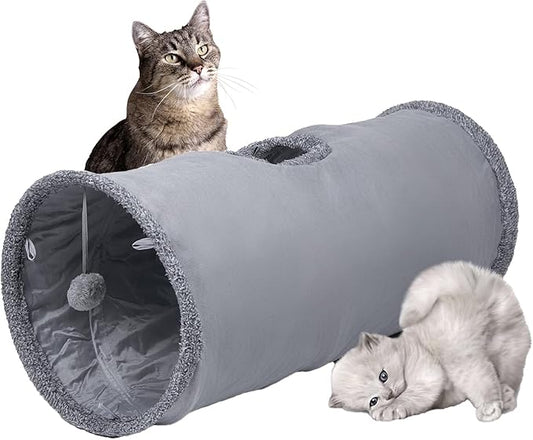 Cat Tunnel, Durable Suede Collapsible Cat Play Tube Toys with Play Ball, Indoor Cat Play Tunnel for Cat, Puppy, Kitty, Kitten, Rabbit (Small)