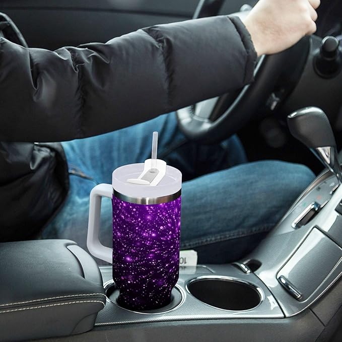 Boccsty Glowing Sparkles Purple Glitter Insulated Tumblers Reusable Stainless Steel Tumbler 30 oz Cup Coffee Travel Mug Water Bottle with Handle & Flip Straw for Home Office Car