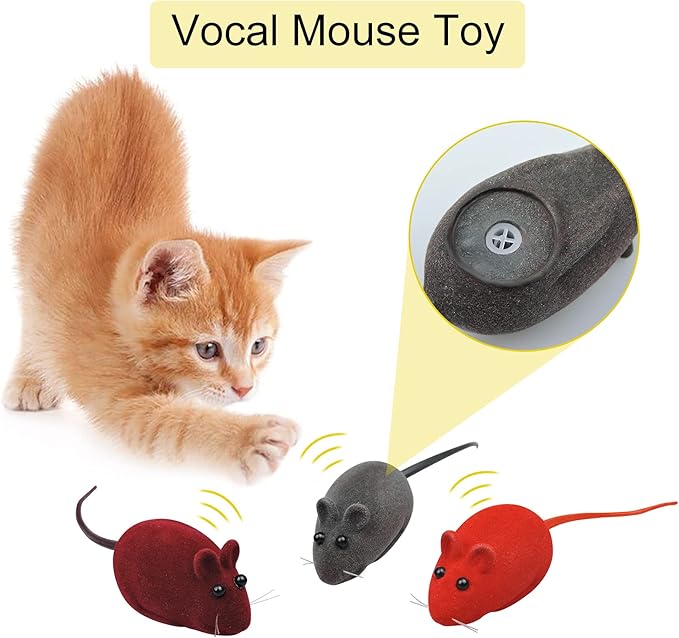 Andiker 3 Pcs Cat Mouse Toy, Flocking Squeaking Mouse Cat Toy 3 Random Colors Soft Small Cat Toys for Indoor Cats Interactive Cat Toy for Cats and Kitten to Catch and Bit (3pcs)