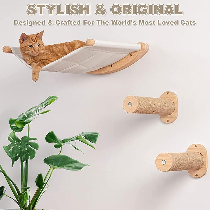 CertBuy 2 Pack Cat Wall Furniture, 11.2 inch Cat Wall Shelves with Jute Scratching Cat Shelf, Cat Wall Steps for Most Kitten, Medium Cats