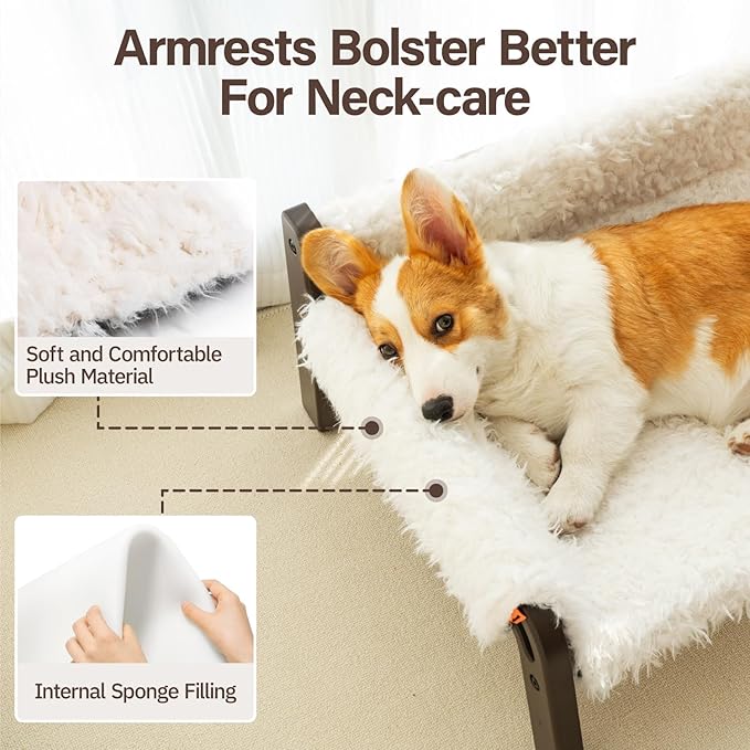 MEWOOFUN Raised Cat Bed,Cat Sofa Elevated Cat Bed Small Dog Couch Cat Beds for Indoor Cats Kitten Bed with Non-Slip Bottom Pet Bed Indoor/Outdoor Up to 44 Lbs(Plush Beige)