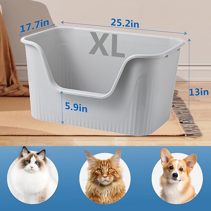 2 Pack XL Extra Large Cat Litter Box 25.2″L×17.7″W×13″H Anti-Splashing High Side Jumbo Litter Boxes for Big Multi Cats Dogs
