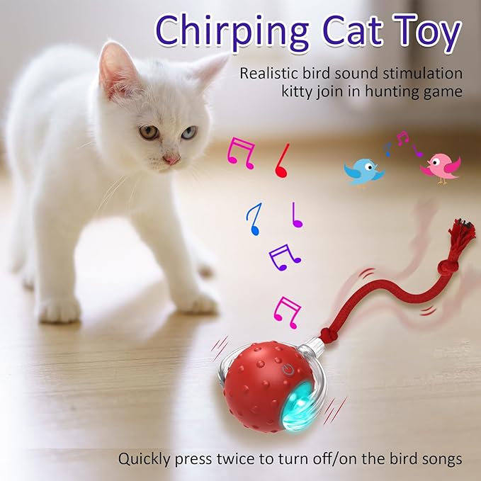 Cat Toys Interactive with Motion Activated & Chirping, Rolling Super Fast on Carpet Happy Party Game with Kittens - Red