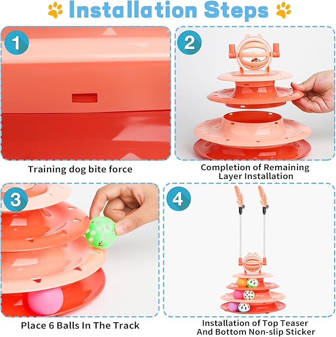 Cat Toys Interactive Cat Toys for Indoor Cats Kitten Toys Interactive Cat Toy Cat Puzzle Toy Cat Ball Toy with 2 Cat Teasers (Orange)