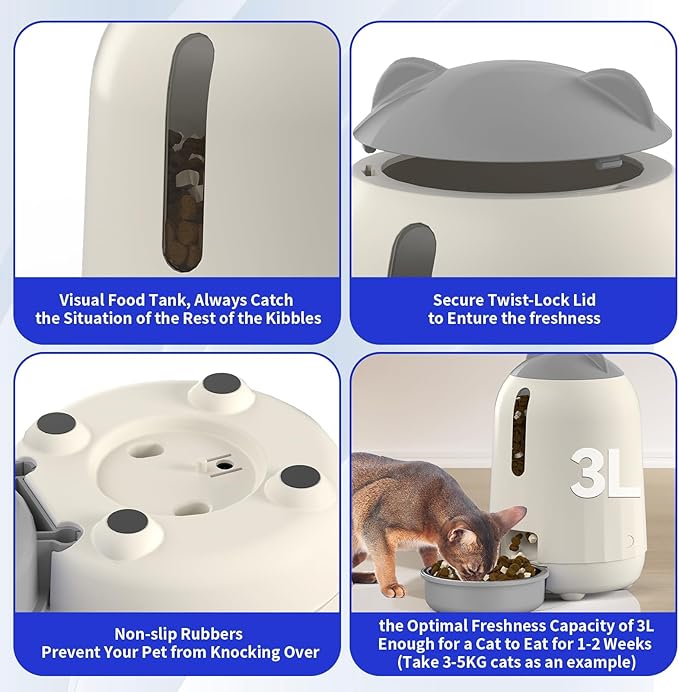 Smart Automatic Cat feeders(2.4G WiFi) and External Camera(2.4/5G WiFi), WiFi Pet Feeder with APP, 1080P HD Video with Enhanced IR Night Vision,Blue-Tooth Link Function&Cloud Storage(Gray)