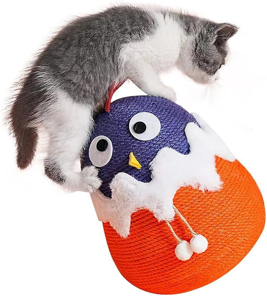 Cat Scratching Post Tall Cat Scratcher with Sisal Rope Ball Vertical Cat Scratch Post Claw Scratchers for Indoor Cats and Kittens Interactive Pet Toy(Tumbler Chicken)