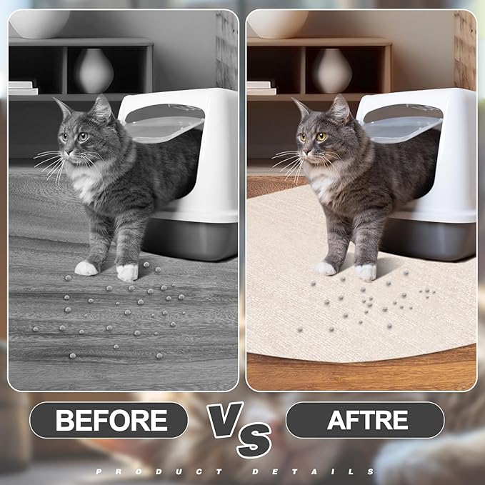 2 Pcs Corner Cat Litter Mat 29 Inch Litter Mat for Corner Machine Washable Litter Mat Ridged Design Fan Shaped Cat Litter Mat Absorbent Cat Litter Rug for Box Less Waste Space (Beige White)