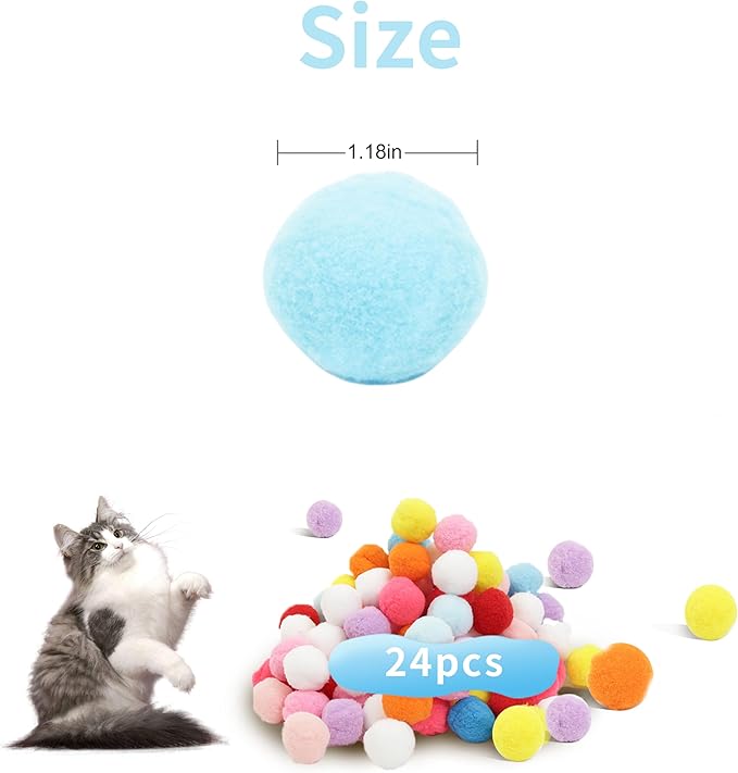 24 Pcs Colorful Pet Balls, Soft Plush Balls, Indoor Toy for Cat, Interactive Cat Toy.