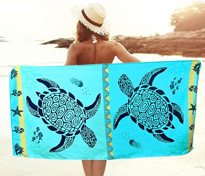 LIVILAN Turtle Beach Towel - Soft & Absorbent: 30" x 60", Lightweight at 9 Ounces, Made of 100% Microfiber, Quick-Drying, Ideal for Beach, Travel, and Various Fun Activities.