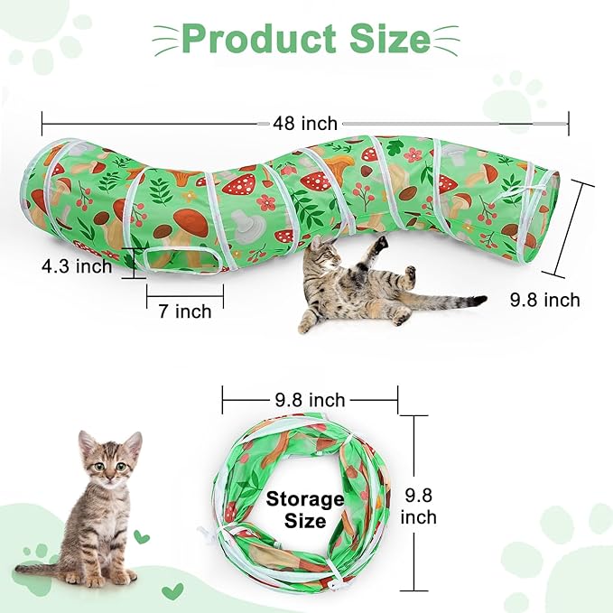 Glittme Cat Tunnel, Cat Tunnels for Indoor Cats, S-Shape Peekaboo Cat Cave with Cat Toys, Foldable Cat Tubes and Tunnels for Cats, Rabbit, Puppy, Guinea Pig