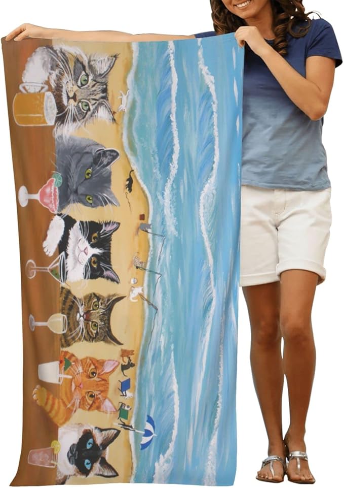 Cat Beach Towel for Women, Microfiber Beach Towels for Adults, Cute Personalized Beach Towels Bulk, Big Extra Large Beach Towels Oversized Clearance, Quick Dry Sand Free Beach Towel for Pool 30"x 60"