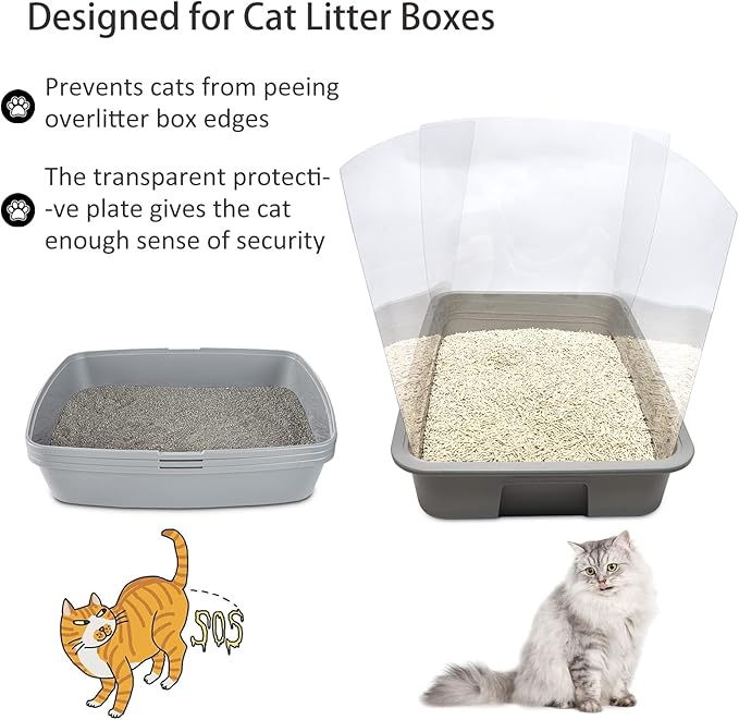 3Pcs Cat Litter Box Pee Shields,Transparent Easy Clean Litter Box Splash Guard for Open Top Litter Pan 14.5×11.5in- Litter Box Not Included