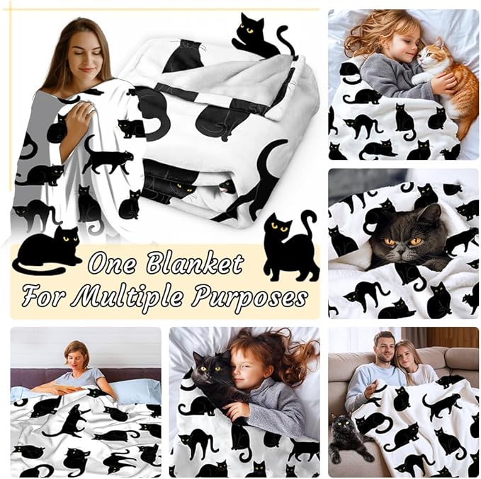 Black Cats Blanket Throw Super Soft and Cozy Blankets for Home Decoration, Couch, Bed, Sofa 40"x30" Extra Small for Pets for All Seasons